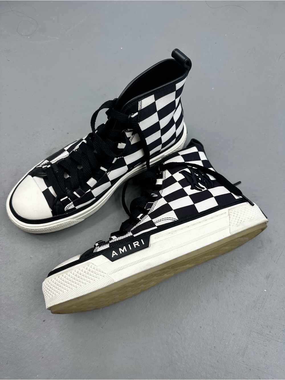 AMIRI Black & White Checkerboard High-Top Sneakers - Iconic Canvas